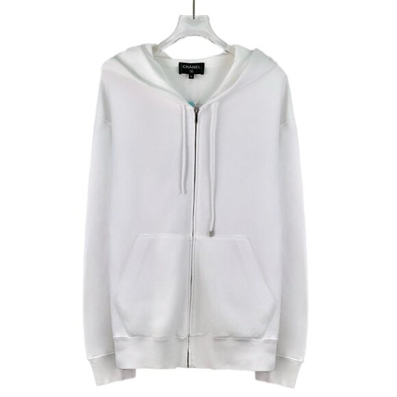 Chanel White cotton hooded zip-up sweatshirt - Picture 1 of 9